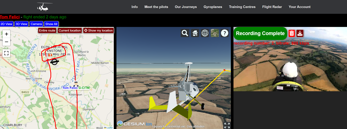 Recorded flight with live GPS map, 3D playback and onboard camera video