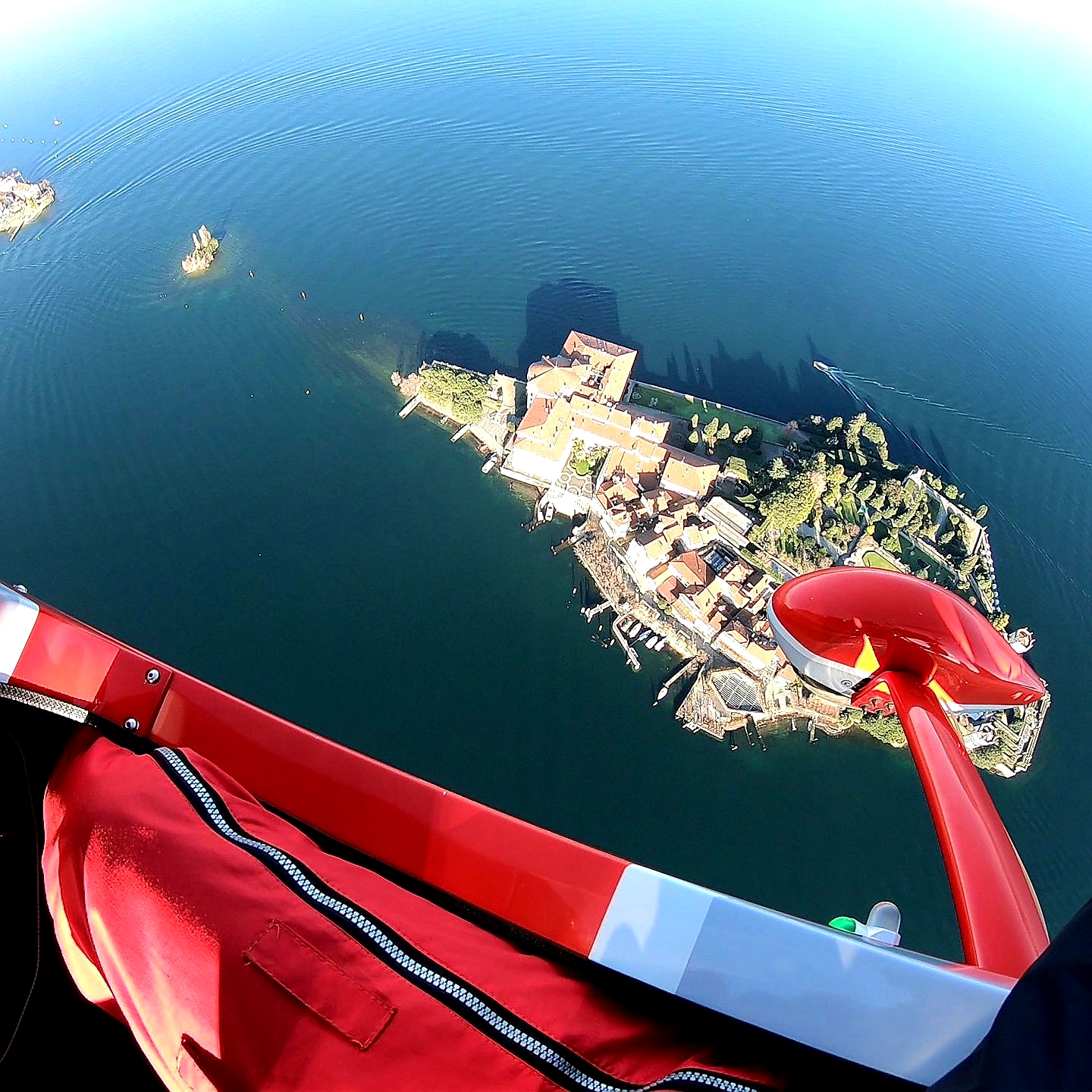 In flight over Lake Maggiore and the Borromeo islands